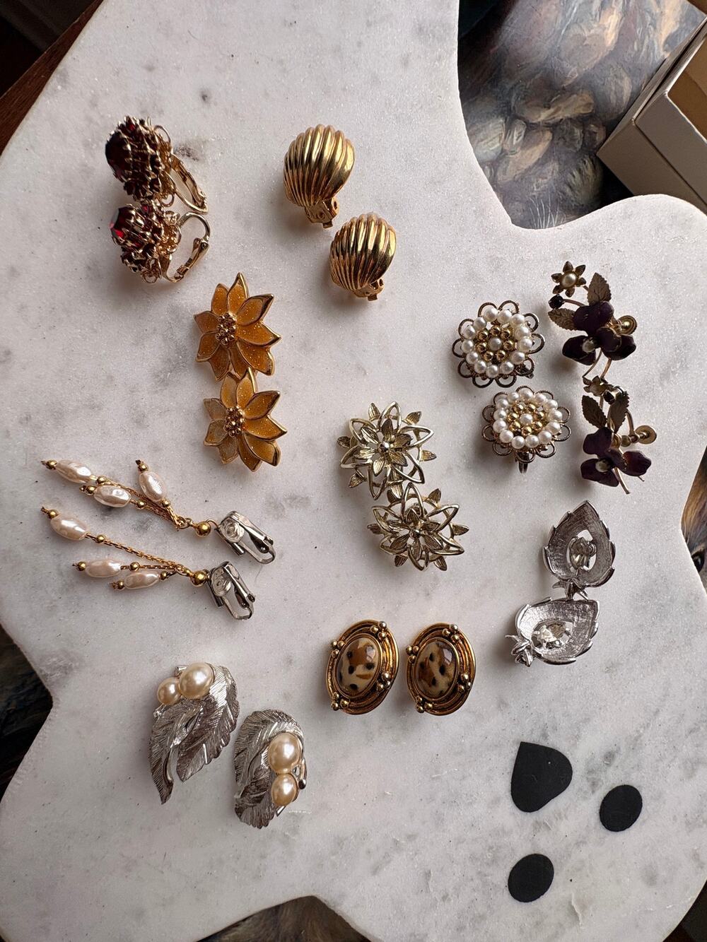 Vintage Costume Earring Lot โ 10 Pairs Clip Ons & Screw Backs